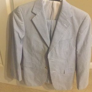 Boys Seersucker Pant Suit/ Navy & White- size 12R